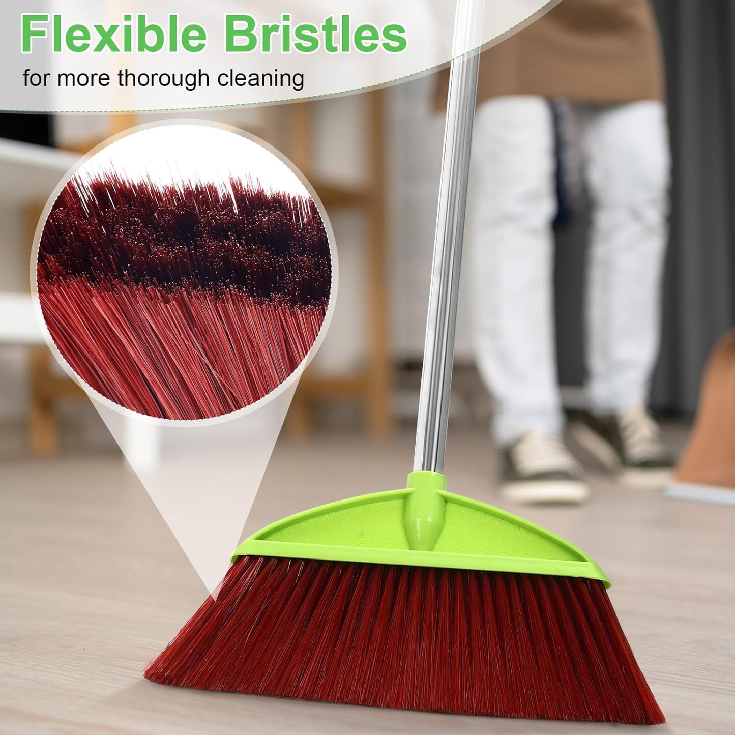 Lasnten 8 Pack Heavy Duty Broom Commercial Set with 49" Stainless Steel Detachable Handle Indoor and Outdoor Floor Brooms for Home, Garage, Kitchen, School, Office, Patio Cleaning