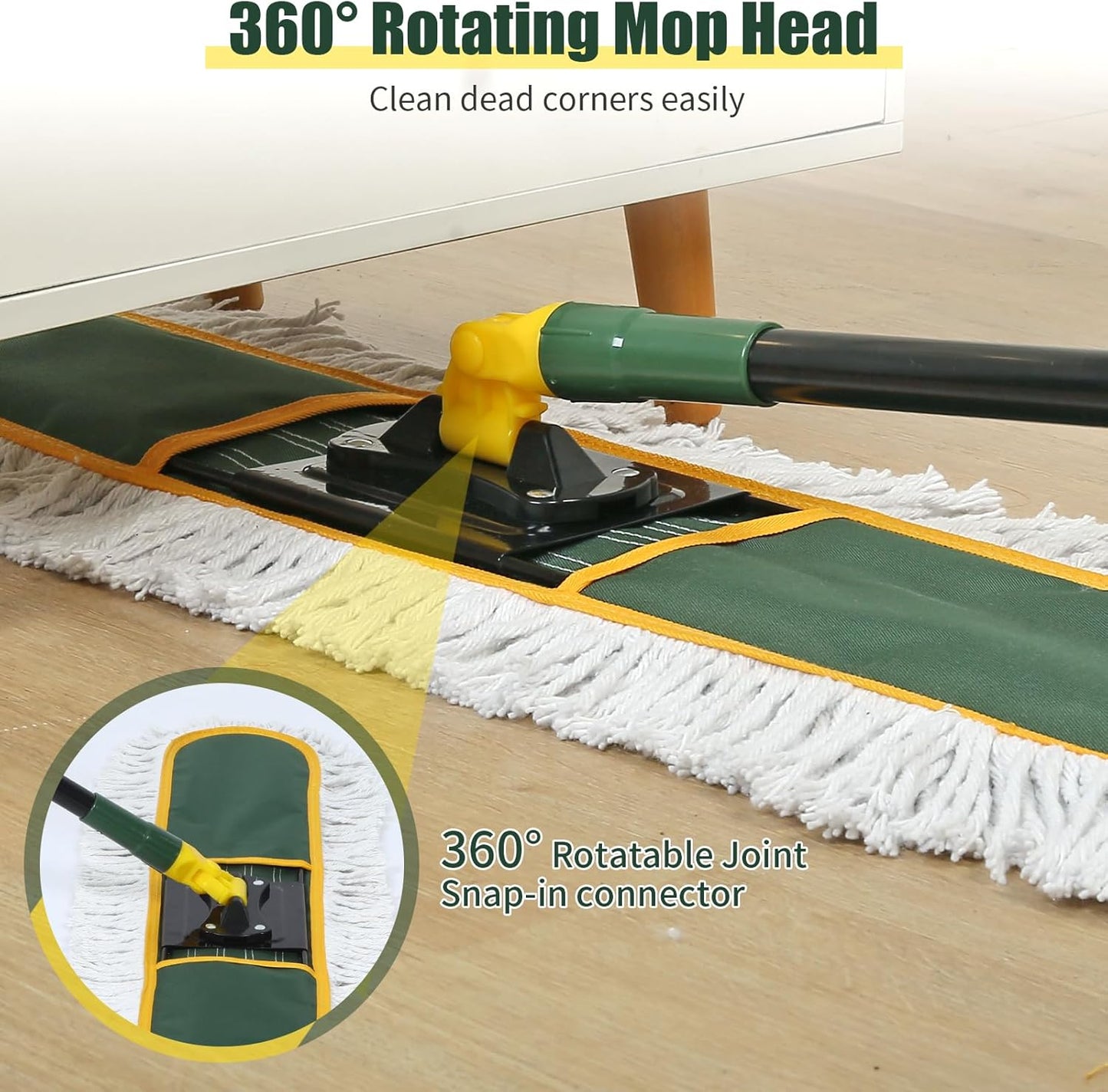 24" Commercial Dust Mop for Floor Cleaning, Heavy Duty Large Mop with Replacement Mops Pads, Industrial Duster Floor Wet Dry Broom for Cleaning Office Garage Hardwood Warehouse (Green, 24" mop)