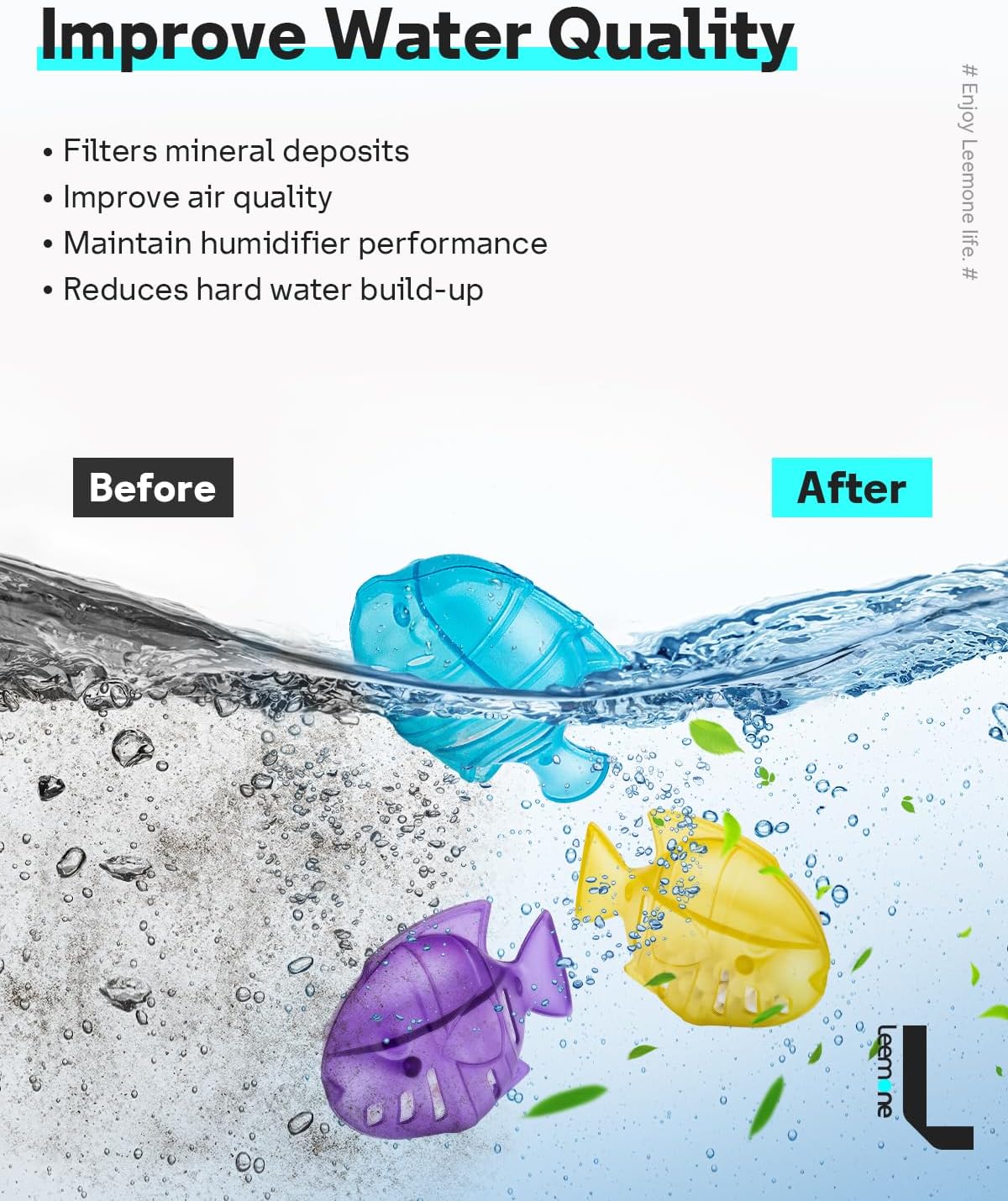 Leemone Humidifier Cleaning Fish for Humidifiers & Fish Tanks, 10 Pack Humidifier Cleaner, Purifies Water, Prevents Hard Water Build Up, Reduces Scale