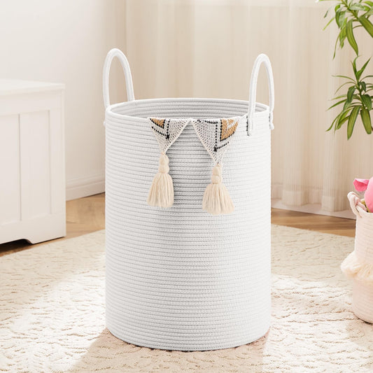 Laundry Basket,Woven Cotton Rope Laundry Hamper,80L for Decorative Storage of Dirty Clothes,Toys and Blankets in Bathroom,Baby Room and Living Room