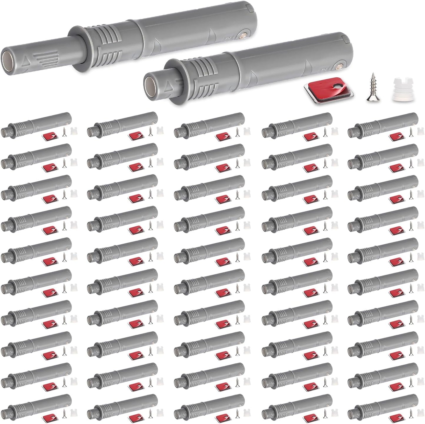 Lounsweer 50 Pack Magnetic Push Latches for Cabinet Door 2.87 Inches Short Push to Open Cabinet Hardware Pop up Lock Magnetic Latch for Closet Cupboard Wine Rack Dresser Drawer Sliding Door(Grey)