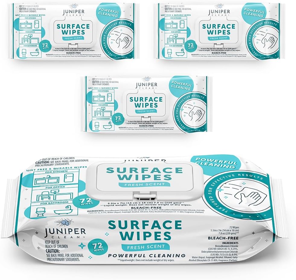 3 Pack Surface Cleaning Wipes Bleach Free, All-Purpose Cleaner for Bathroom, Kitchen, Office, 72 Count Soft Flow, Fresh Scent, Lint Free & Durable