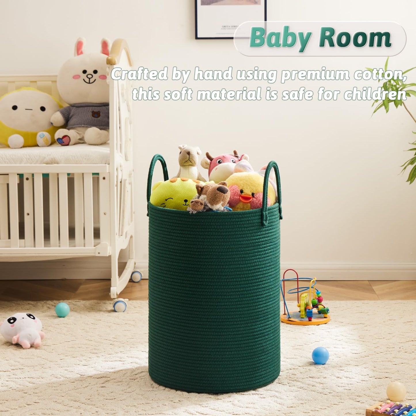 Laundry Basket,Woven Cotton Rope Laundry Hamper,40L for Decorative Storage of Dirty Clothes,Toys and Blankets in Bathroom,Baby Room and Living Room