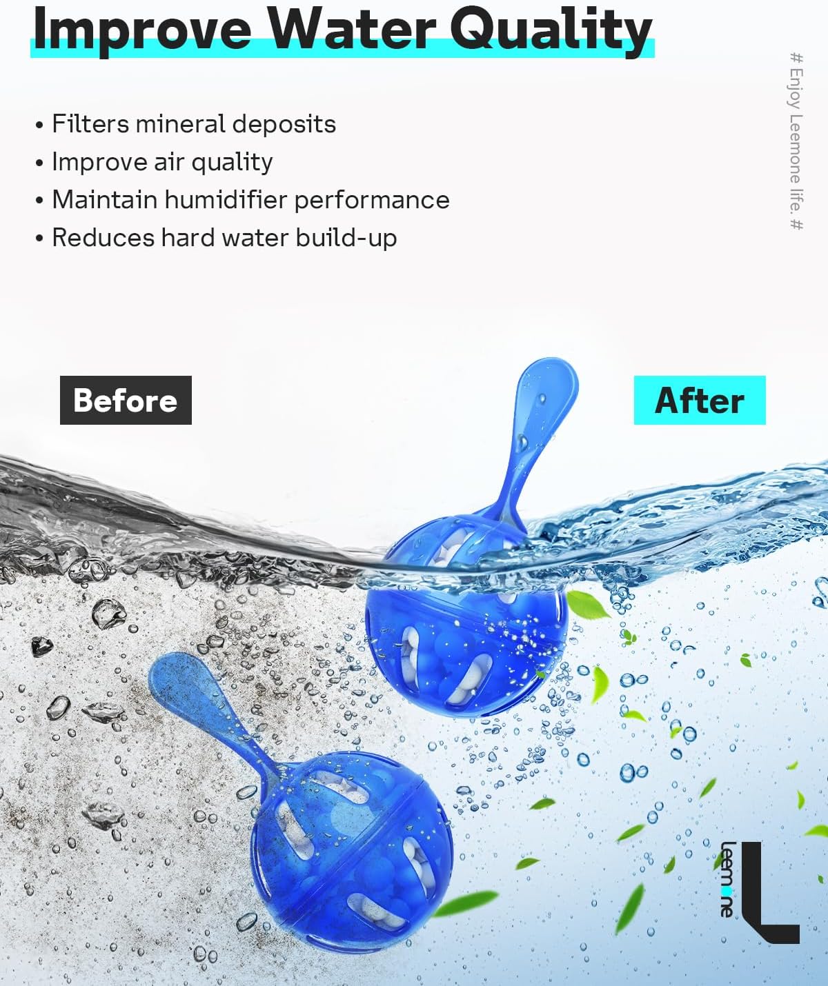 Leemone Humidifier Cleaner 12 Pack, Demineralization Cleaning Ball, Works in All humidifiers and Fish Tanks, Purifies Water, Prevents Hard Water Build-Up, Reduces Scale