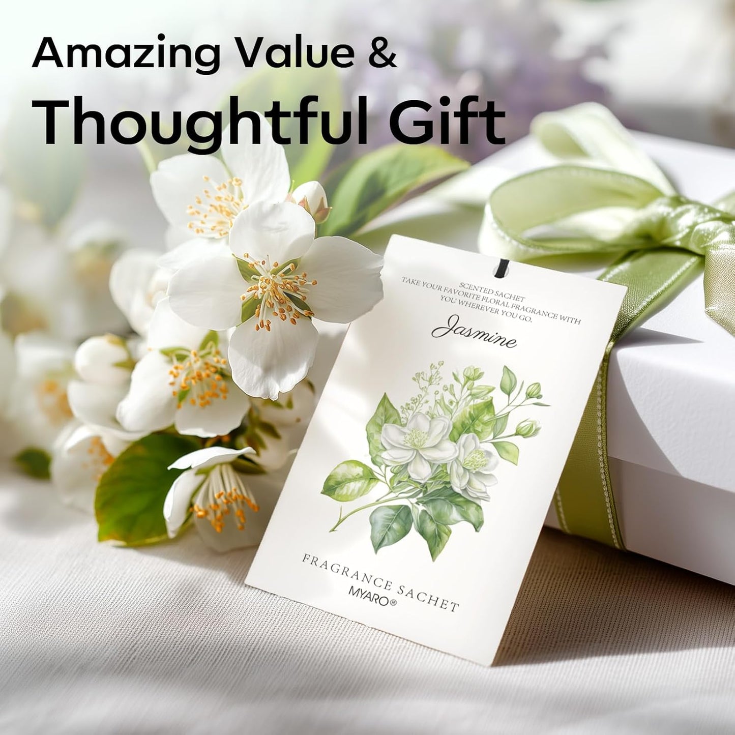 MYARO 12 Packs Jasmine Scented Sachets for Drawer and Closet, Long-Lasting Air Freshener Sachets Bags Drawer deodorizers Fresh Scents, Home Fragrance for Lover