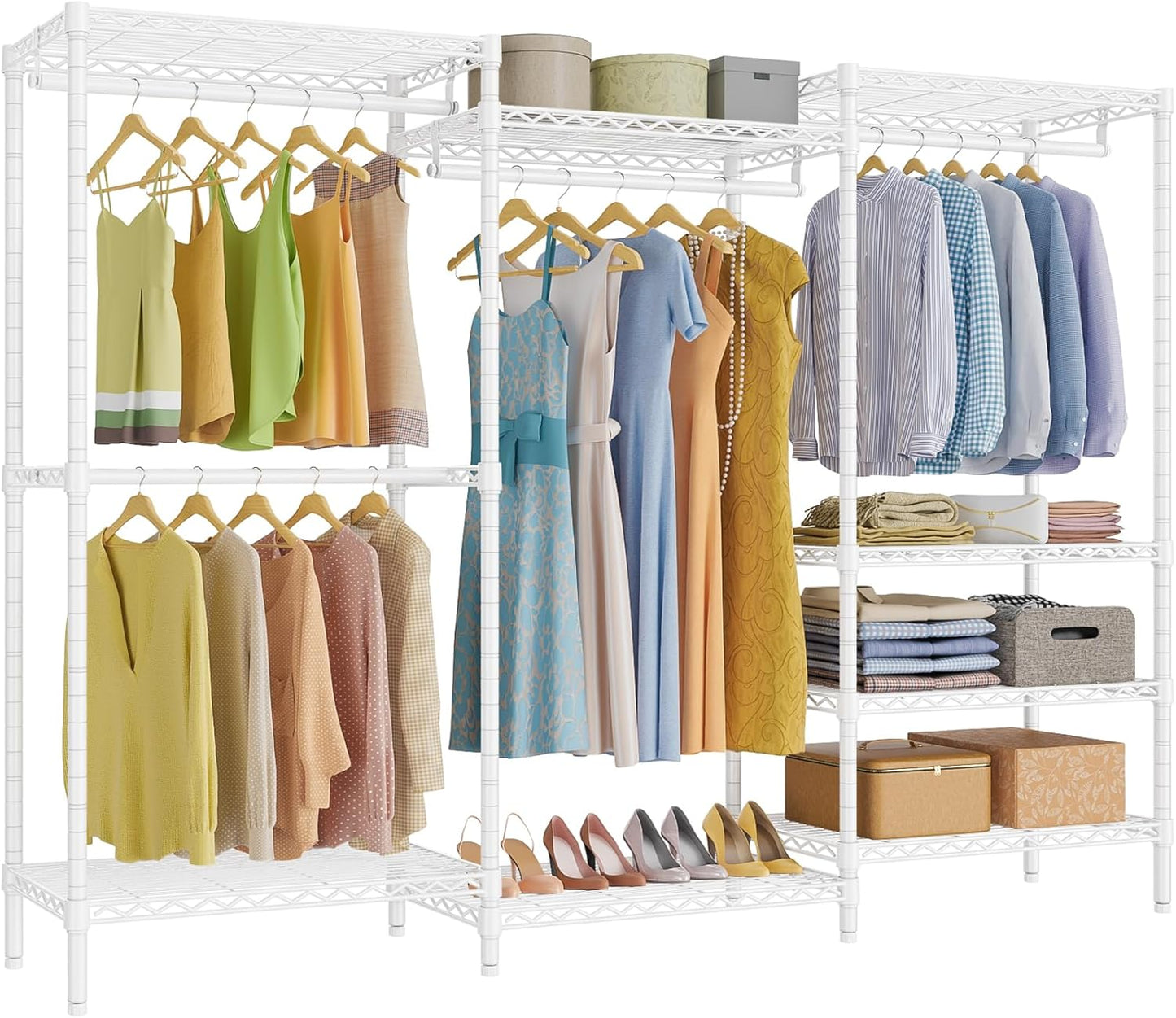VIPEK V5 Plus Portable Closet Wardrobe Heavy Duty Clothes Rack, Large Free Standing Closet Rack for Hanging Clothes, 85.4" L x 15.7" W x 76.4" H, White