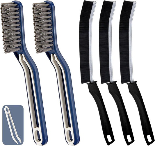 5 PCS Crevice Cleaning Brush, Multifunctional Hard Bristle Grout Cleaner Brush, Bathroom Cleaning Brush Tool with Clip,Kitchen Brush for Household, Kitchen, Window, Sink, Toilet, Grout