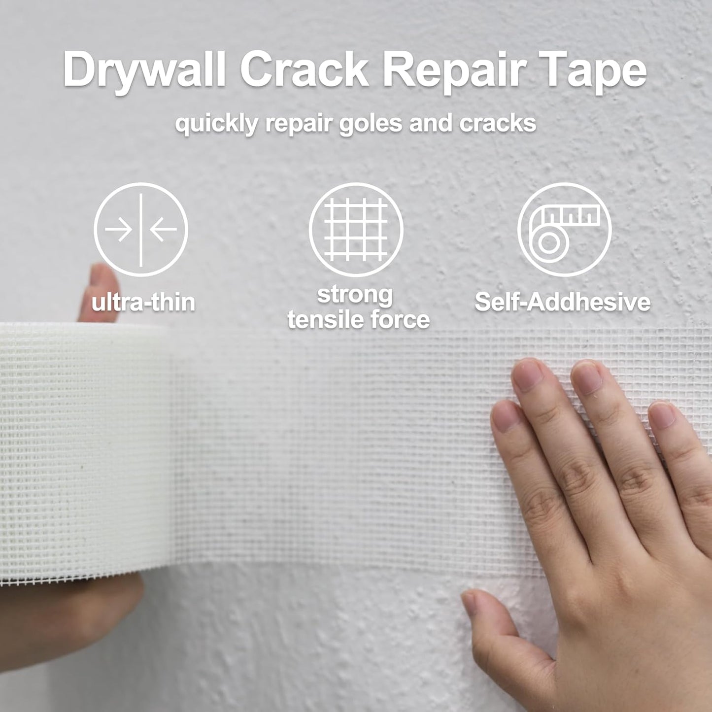 2 Rolls Drywall Repair Joint Tape, 2 Inch x 164FT, Self-Adhesive Drywall Mesh Patch for Crack Repair (2)