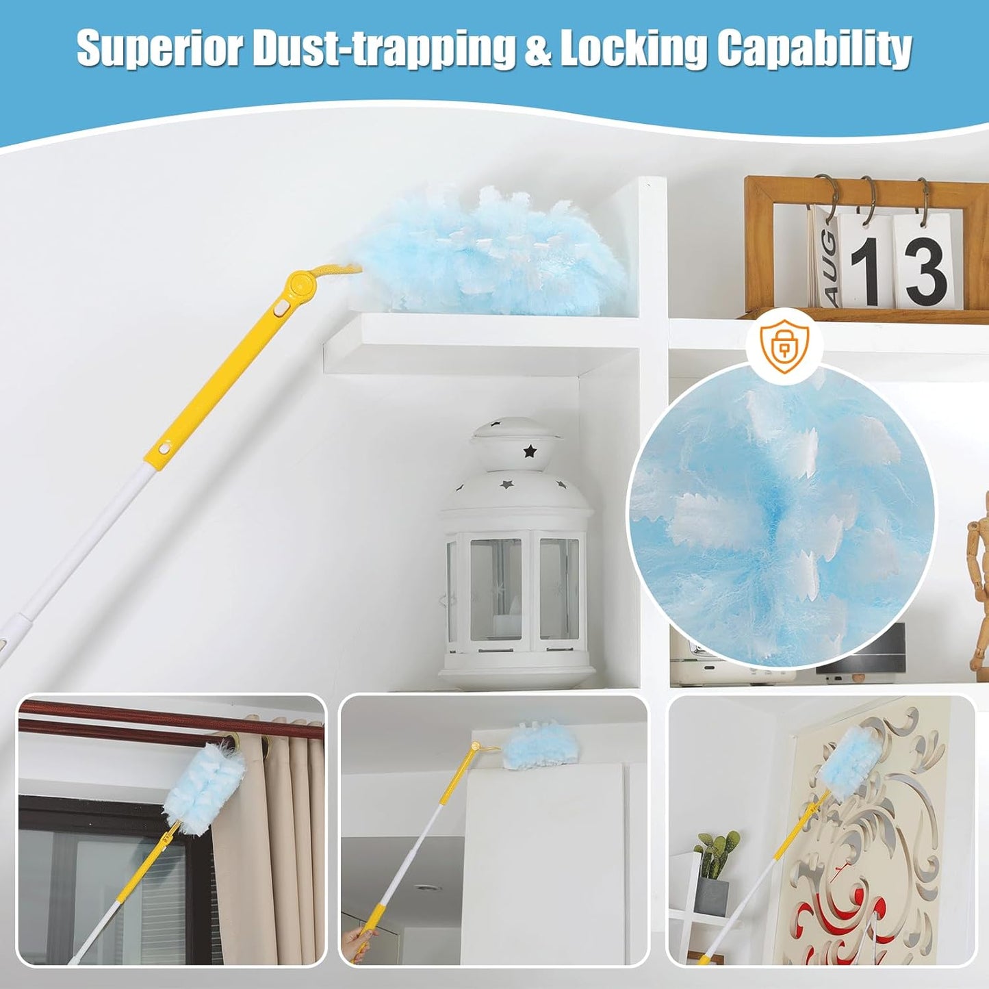 60 Count 360° Heavy Duty Duster Refills Compatible with Swiffer,Large Size-Extra Thick Disposable Electrostatic Duster Refill with 1 Retractable Handle(35-inch Length Fully expanded)