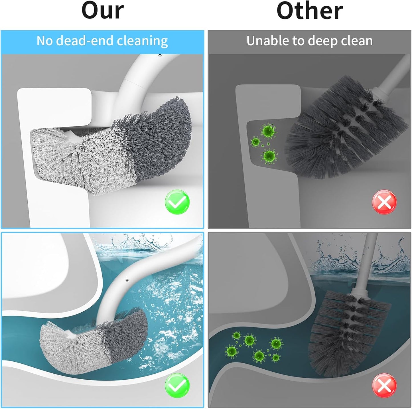 Marbarsse Bathroom Toilet Bowl Brush and Holder, Curved Design Dismount Toilet Brush for Deep Cleaning Under Rim, Best Toilet Brush Set, CompactToilet BowlCleaner Brush for Bathroom, 1 Pack