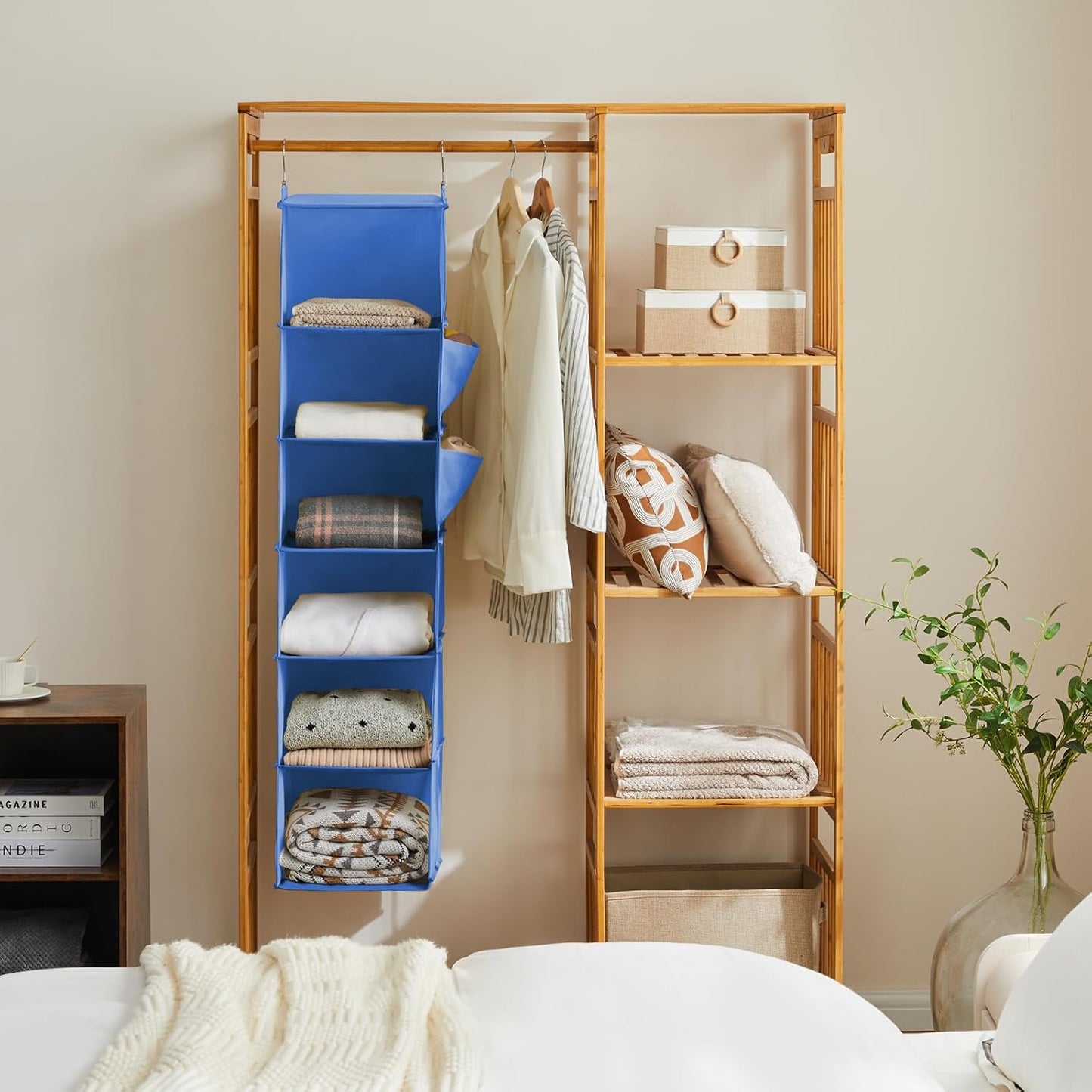 YOUDENOVA Hanging Closet Organizer, 6-Shelf Closet Hanging Storage Shelves, Blue