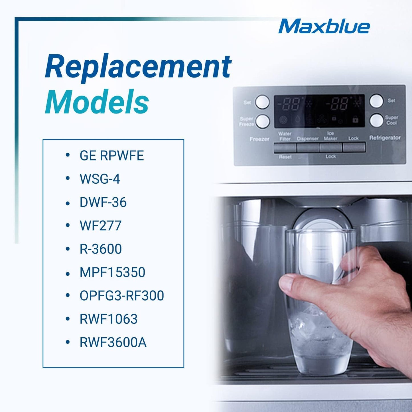 Maxblue Replacement for GE® RPWFE®, RPWF (with CHIP) Refrigerator Water Filter, Compatible with WSG-4, WF277, GFE28GMKES, PFE28KBLTS, GFD28GSLSS, PWE23KSKSS, GYE22HMKES, DFE28JSKSS, 4 Filters