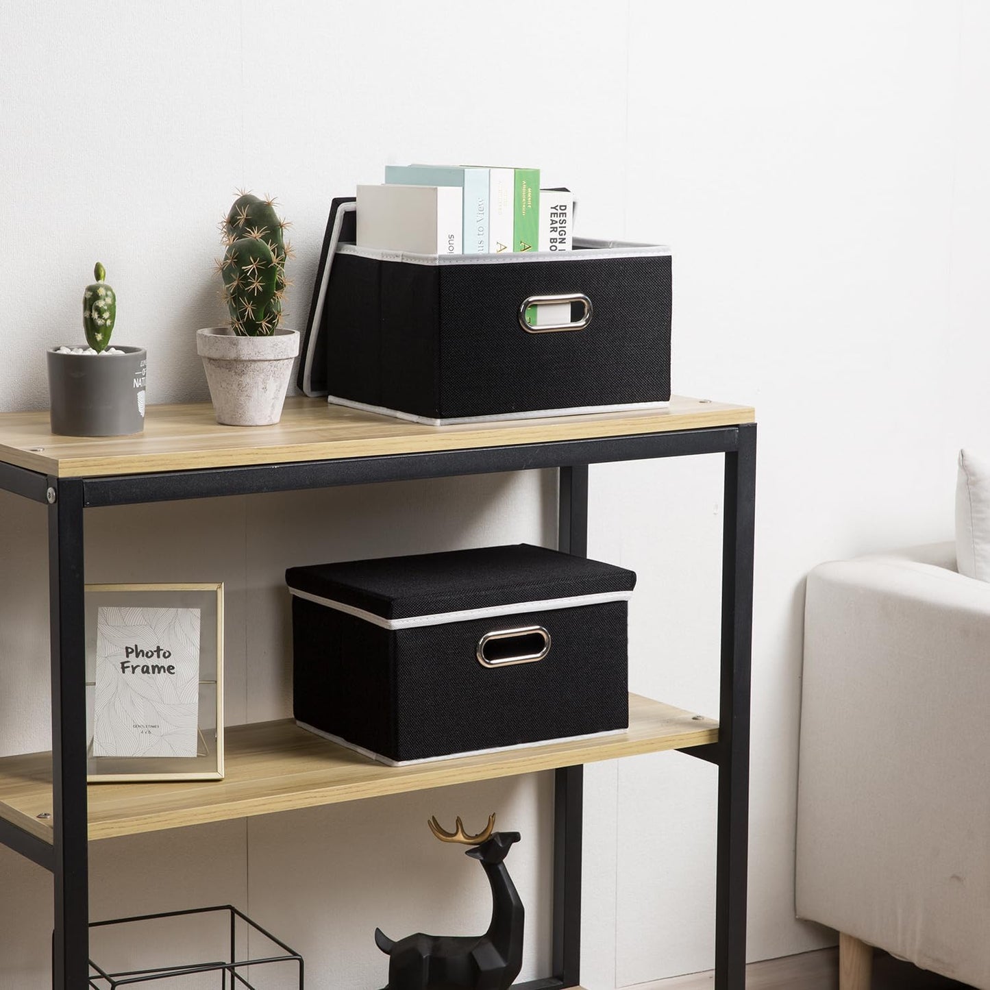 PRANDOM Storage Boxes with Lids [3-Pack] Fabric Collapsible Storage Bins Organizer Containers Baskets Cube with Cover for Home Bedroom Closet Office Nursery Black（11.4X8.6X6.7