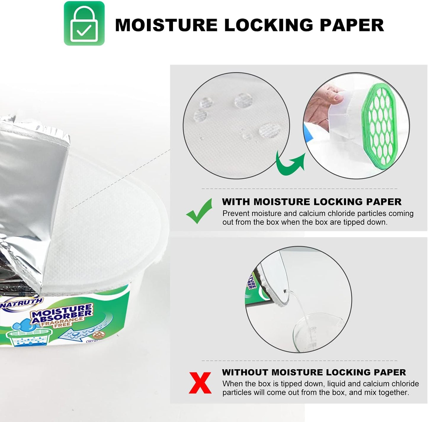 NATRUTH Moisture Absorber boxes, Unscented 500ml(6 PACKS)*10.5OZ Closet Dehumidifier, Eradicate Odor Moisture Absorbers Bucket,Dehumidifier for Closet,Bathrooms, Kitchen & Study, Boats,RVs (Green)