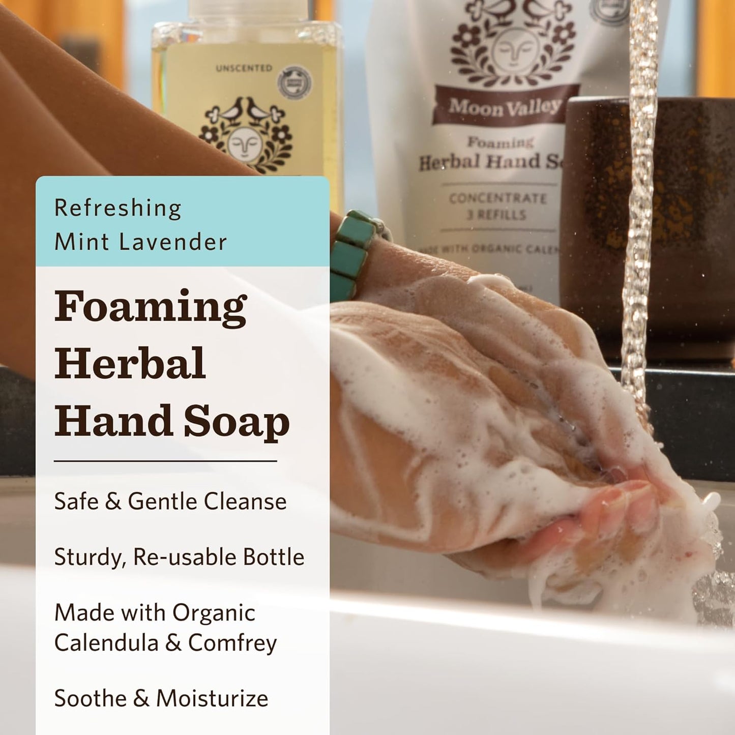 Moon Valley Foaming Hand Soap Refill Pouch, Two-Pack Mint Lavendar Soap, Vegan and Non-GMO, Environmentally Friendly Option