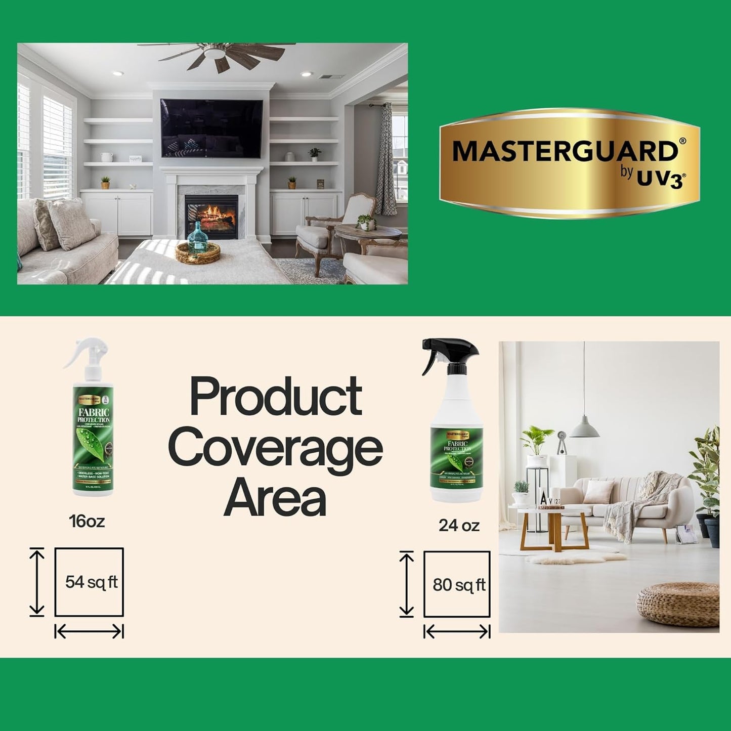 Fabric Protection Spray Water Based Solution - Natural Kid and Pet Safe Formula, Fabric Protector for Upholstery, Couch, Shoes, Jackets & Outdoor Furniture - Waterproof & Stain Resistant - 16 oz