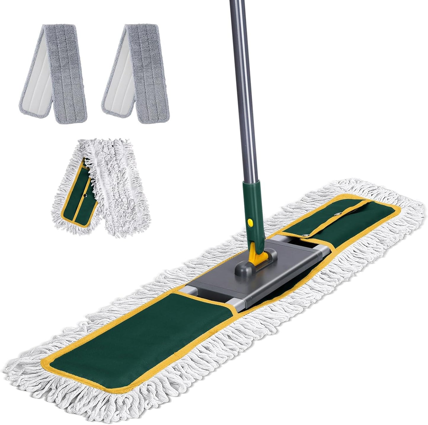 36" Commercial Mop, Masthome Heavy Duty Industrial Mop for Floor Cleaning,Commercial Dust Mop with 3 Reusable Pads,60”Long Handle Wet Dry Flat Mops for Hardwood Floors, Marble, Laminate, Tile(Green)