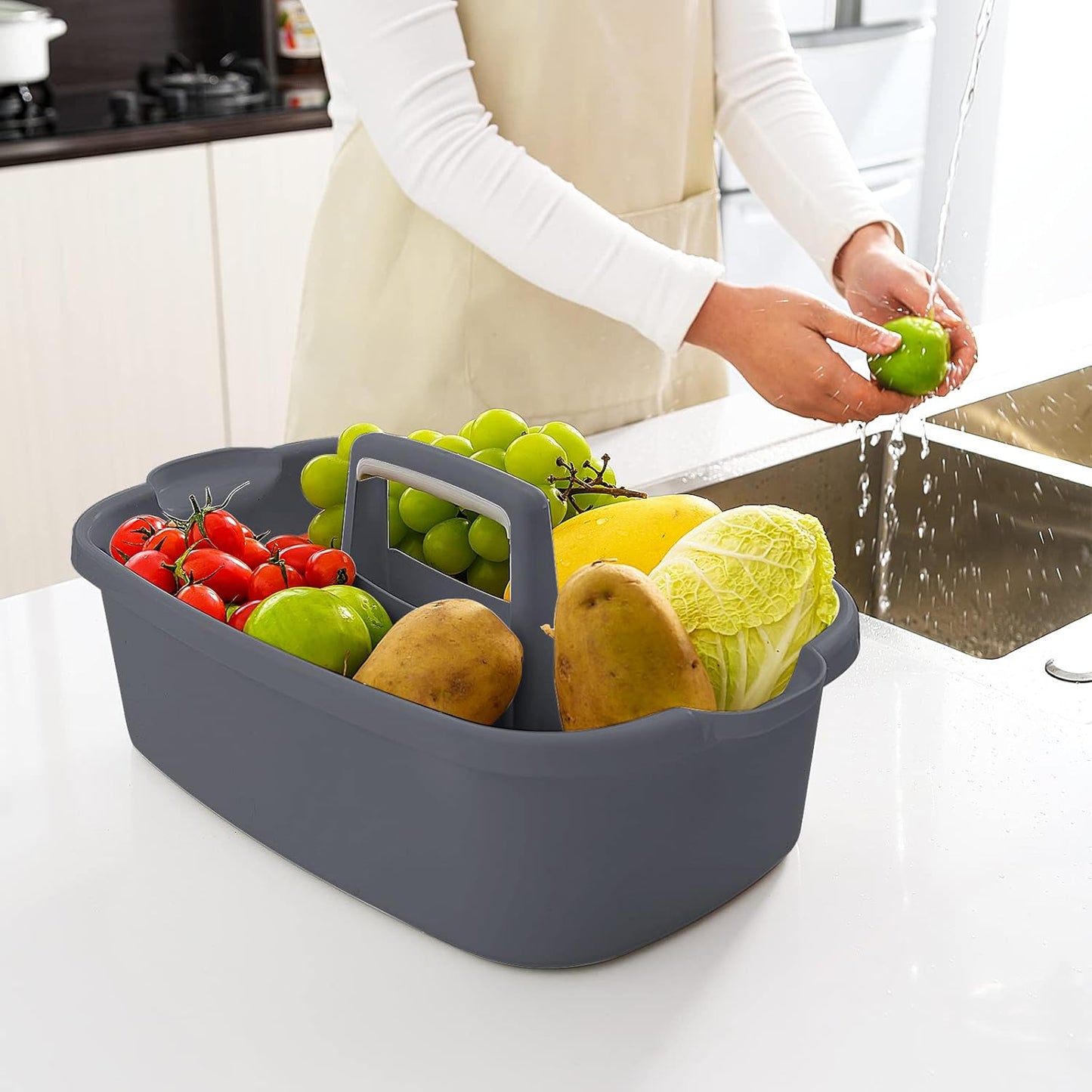 2-Pack Multi-Purpose Plastic Cleaning Caddy with Handle, Shower Caddy Organizer - Storage Basket/Totes Portable for Bathroom Supplies, Cleaning Products, Under Sink Tool. (Gray)