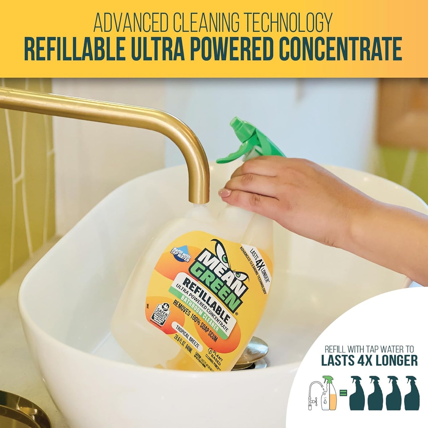 Mean Green Refillable Ultra Powered CONCENTRATE Bathroom Cleaner, Tropical Breeze, 14.3 Ounce