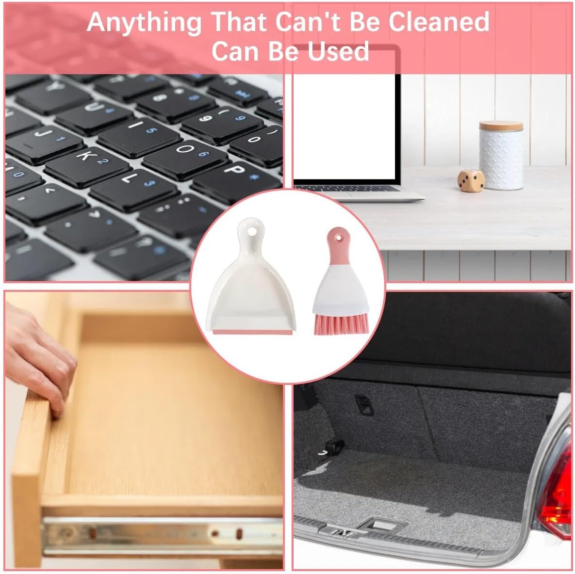 Dust Pan Broom Brush Dustpan - Dustpan and Brush Set, Mini Dust Pans with Brushes, Handheld Broom Cleaning for Tables, Keyboards, Guinea Pig Cage, and Cat Litter, etc.(Pink