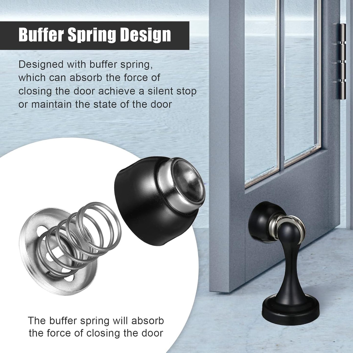 16 Pcs Magnetic Door Stoppers Stainless Steel Door Stops Magnetic Catch Holder with Screws for Wall Floor Mounted Wall Protector Hold (Black)