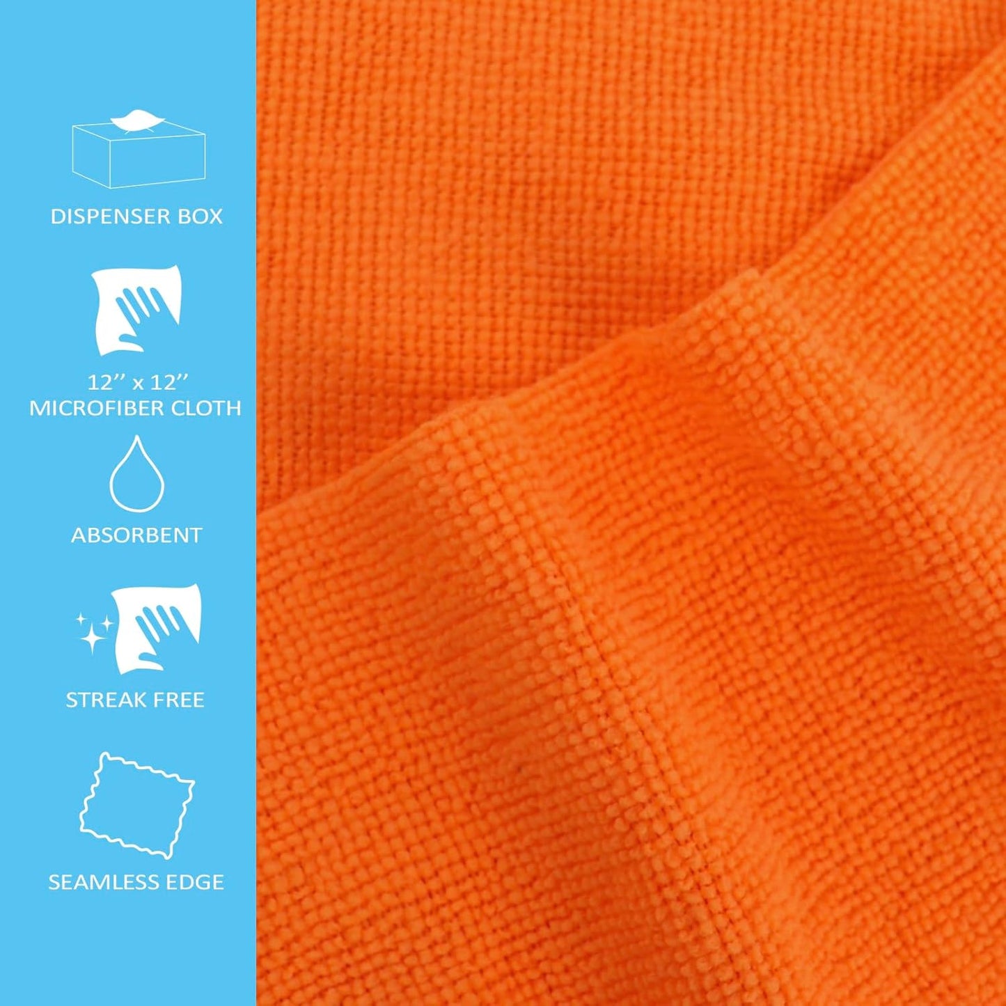 Tricol Clean Profesional Resuable Lint Free Microfiber Edgeless Cleaning Cloth 50PK Cleaning Rags,Absorbent Microfiber Wipes in Dispenser Box for Housekeeping, Car Cleaning (12 * 12 Inches) (orange1)