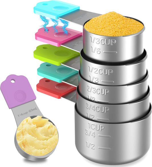 Magnetic Measuring Cups, 6 Stainless Steel Nesting Measuring Cup Set for Measuring Dry or Liquid Ingredients