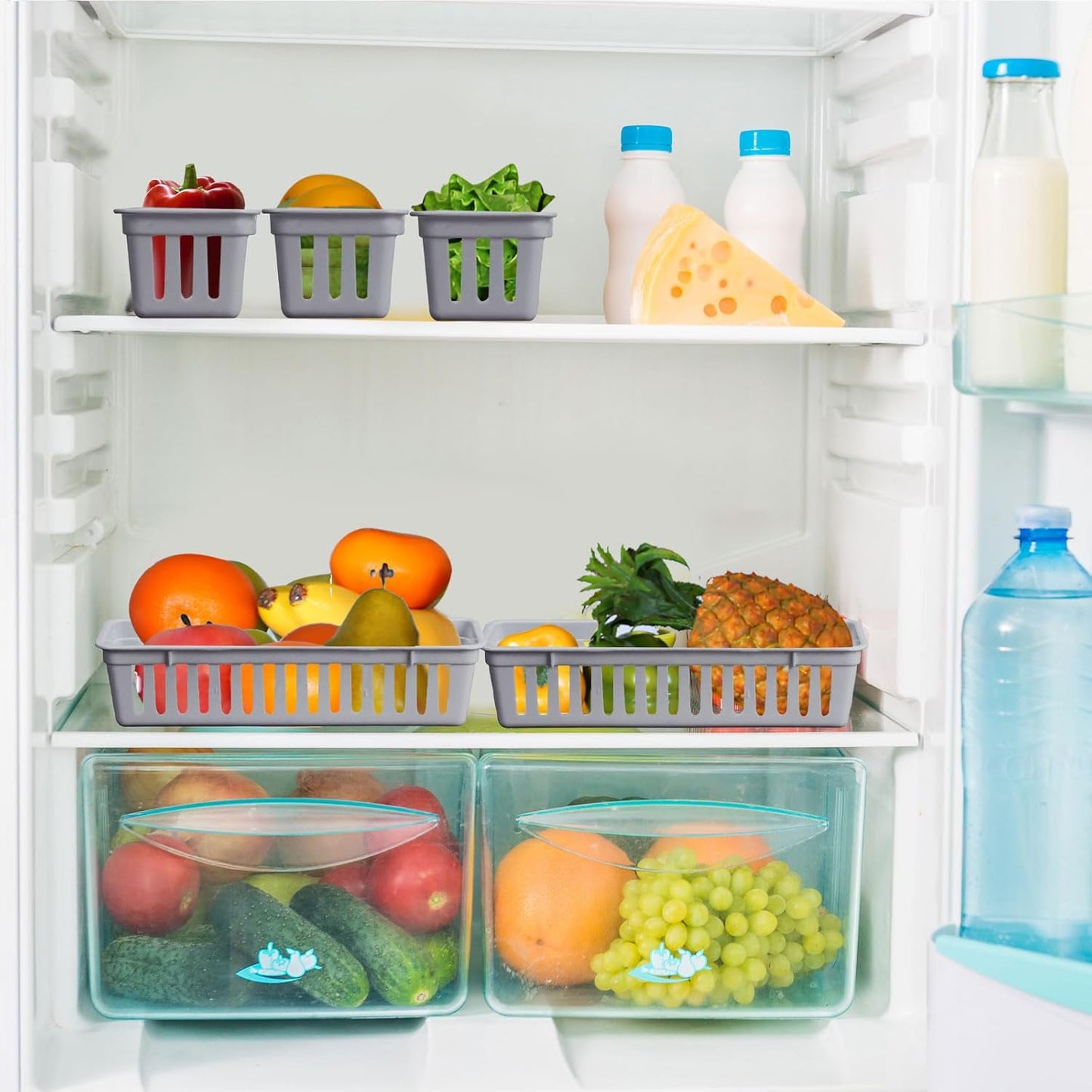 Domensi 12 Pack Slim Plastic Storage Baskets Tray for Organizing 10.25 x 3.25 x 2.5 Inch Small Narrow Storage Bins Stackable Drawer Pencil Trays Holder for Desk Garage Cabinet Containers(Gray)