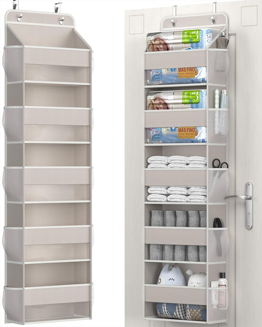 Over The Door Storage Organizer, RV Bathroom Organizer, Over The Door Organizer Camper Storage and Organization, 5 Shelf Hanging Over Door Organizer for Camper, Bathroom, Bedroom, Closet-Beige