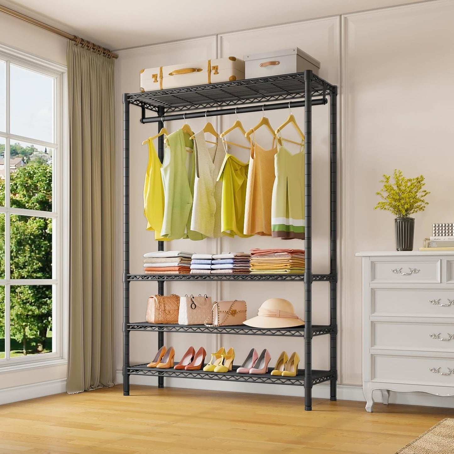 VIPEK V1 Plus Heavy Duty Clothes Rack with Shelves - 4 Tiers Adjustable Height | Holds Up to 540lbs | Perfect for Small Spaces, Apartments | Compact Design for Flexible Storage, Black