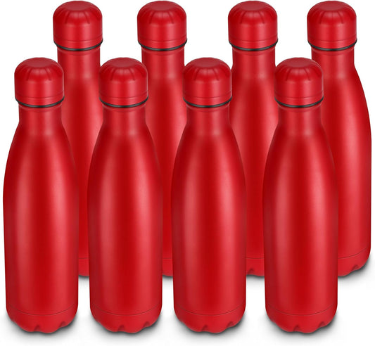 17oz Cola-Bottle Shaped Stainless Steel Leak-proof Water Bottle,Double Wall Vacuum Insulated Metal,Travel Mug For Sports Indoors & Outdoors,BPA-Free School Kids Flasks,Red(8 Pack)