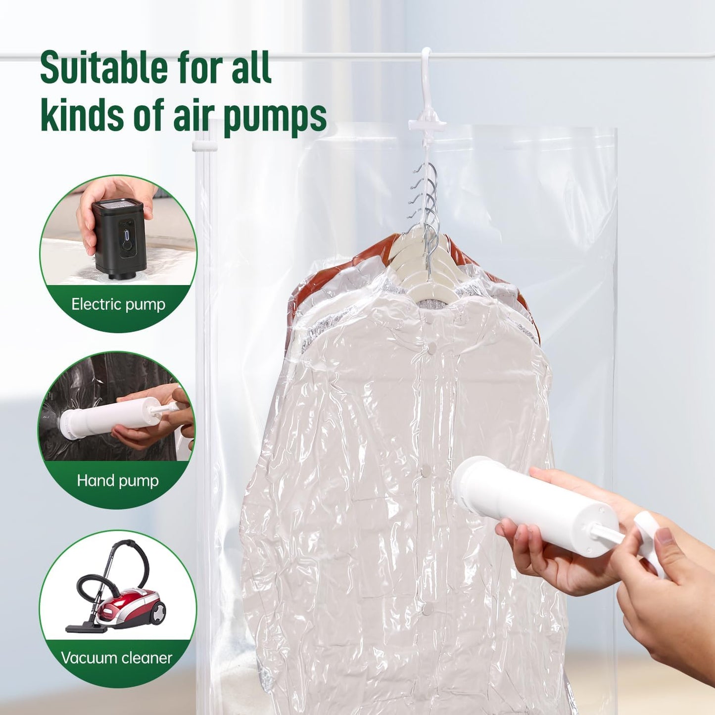 Hanging Vacuum Storage Bags For Clothes With Hand Pump,Coat Storage Bag Hanging,Vacuum Bags For Clothes,Space Saver Vacuum Storage Bags,Garment, Clothing, Dress, Suit, Long Coat, Jacket(Combo 4 Pack）