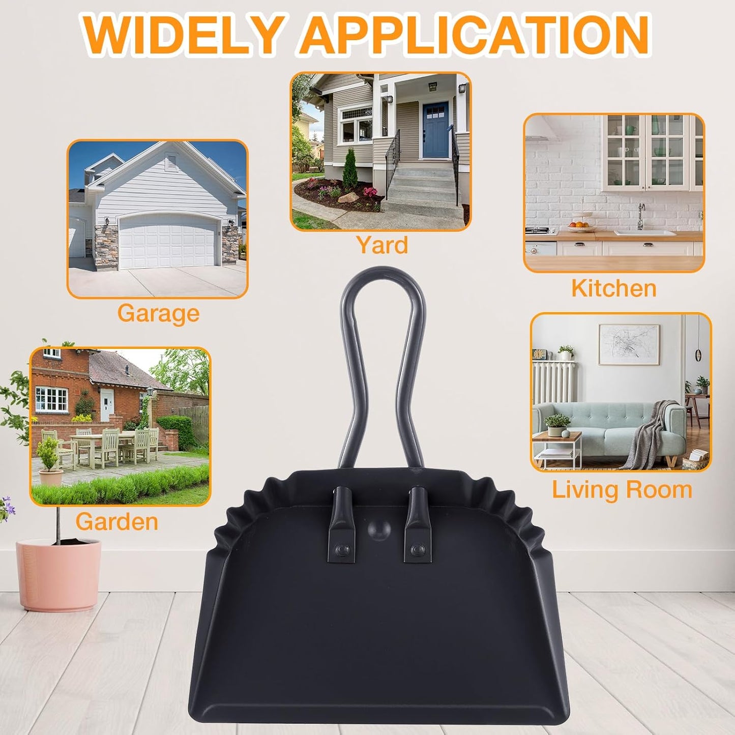 Mumufy 4 Pack 12 inch Heavy Duty Metal Dustpan Large Wide Dust Pans for Household Handheld Wide Scooper and Debris Cleaning Tool Ideal for Home and Commercial Use(Black)