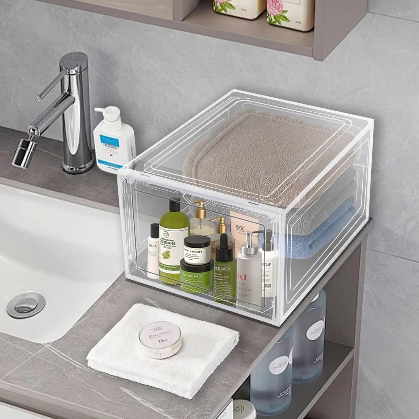 10 Pack Shoe Storage Box Clear Hard Plastic Shoe Organizer Stackable Hats Sneaker Display Case with Lids for Size 13, Black