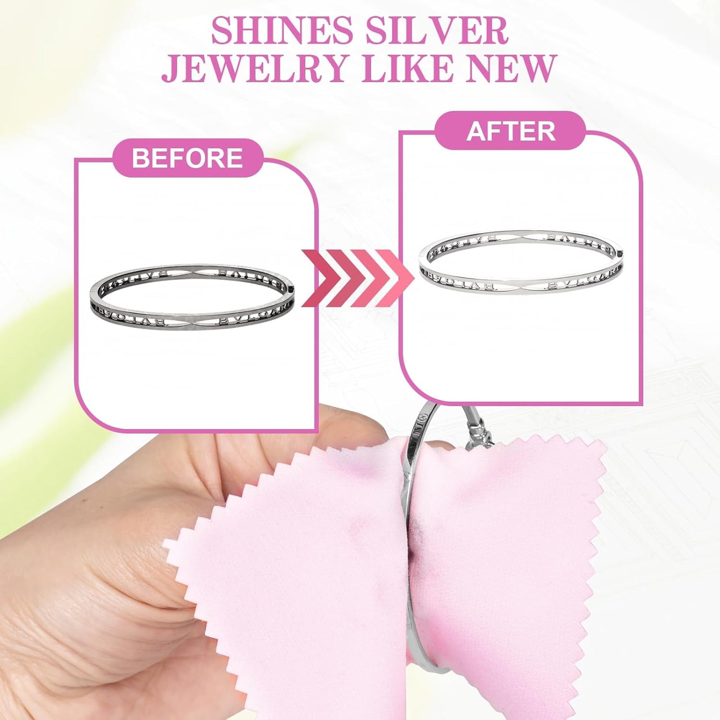 100 Pack Jewelry Polishing Cloth, 3.15" x 3.15" Pink Cleaning Cloths, Small Silver Cleaning & Polishing Cloth for Jewelry, Individually Wrapped.