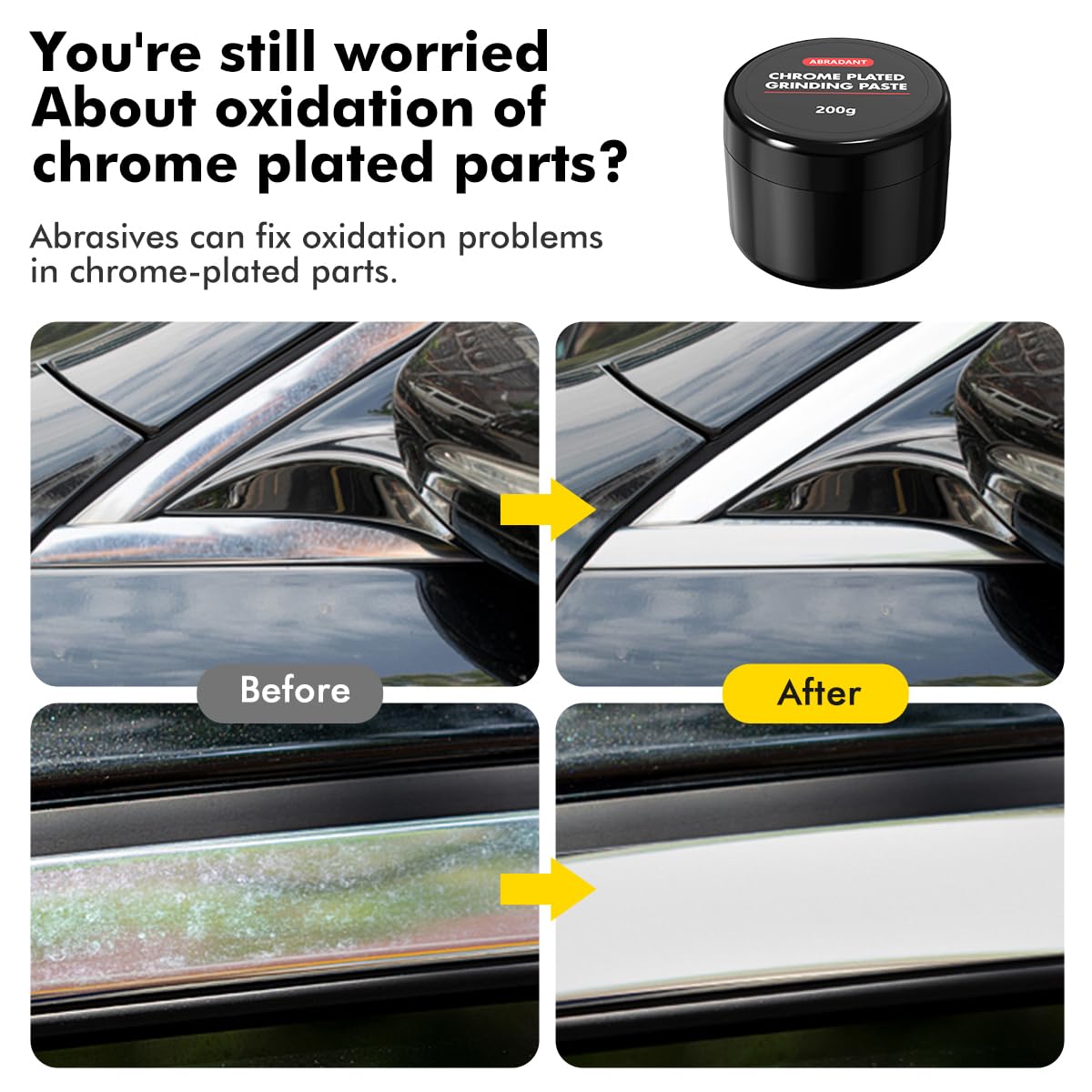 Metal Polish Restorer and Protectant, Chrome Cleaner and Polish for Cars, Removes Oxidation and Discoloration from Metal, Aluminum, Stainless Steel, Brass, Chrome and More - 7Oz