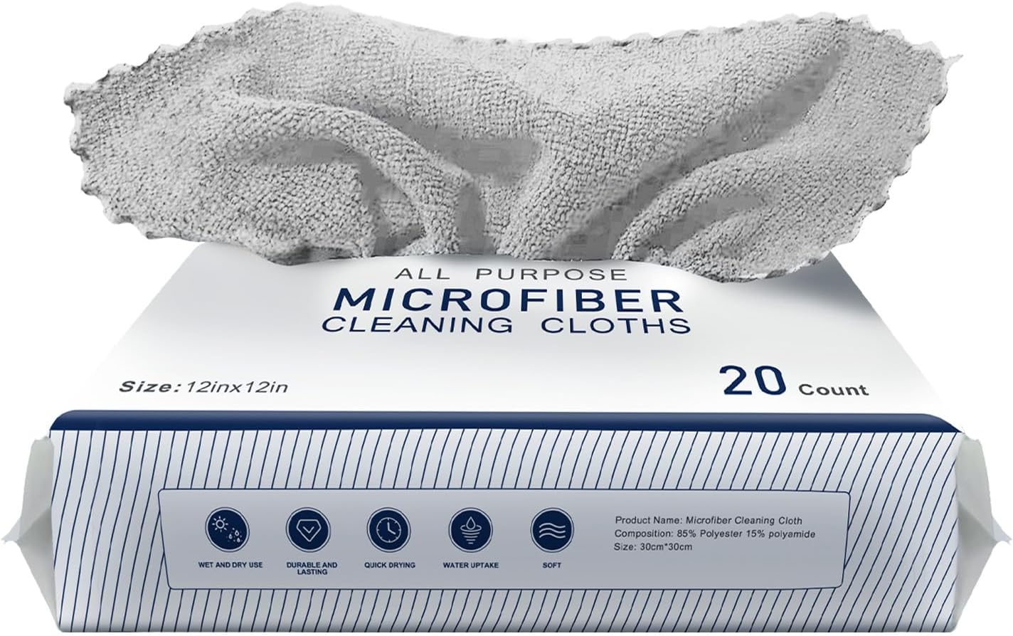 20Pack Microfiber Cleaning Cloth in Bag,Multi-Purpose Reusable Cleaning Wipes Rags,Lint Free,Scratch & Streak-Free Cloth for Car,Small Microfiber Towels for House Wash,12" x 12" (LightGrey)