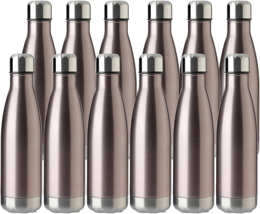 MEWAY 17oz Sport Water Bottle 12 Pack Vacuum Insulated Stainless Steel Leak-Proof Double Wall Cola Shape Water Bottle,Keep Drinks Hot & Cold (Rose Gold,12 Pack)