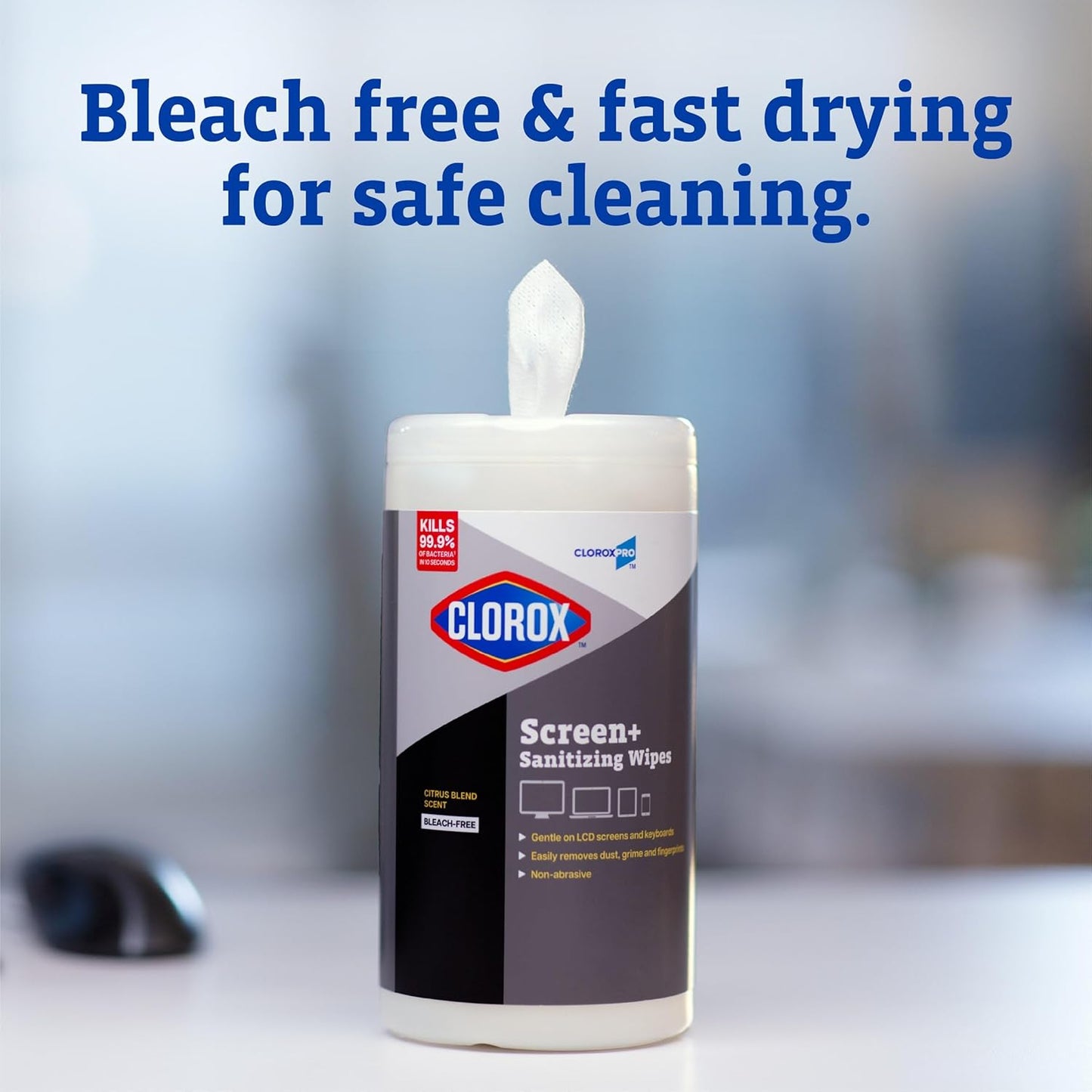 CloroxPro Clorox Screen+ Sanitizing Wipes, Bleach Free Cleaning Wipes, Citrus Blend Scent, 75 Count, Pack of 6