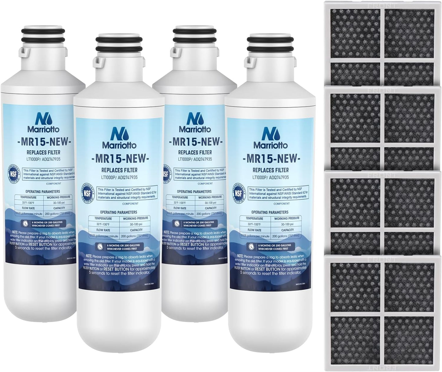 MARRIOTTO Water Filter LT1000PC Replacement for Refrigerator, Compatible with LT1000PC/PCS, LT1000PC, LT-1000PC, MDJ64844601, ADQ747935 ADQ74793504 Water Filter (4+4)
