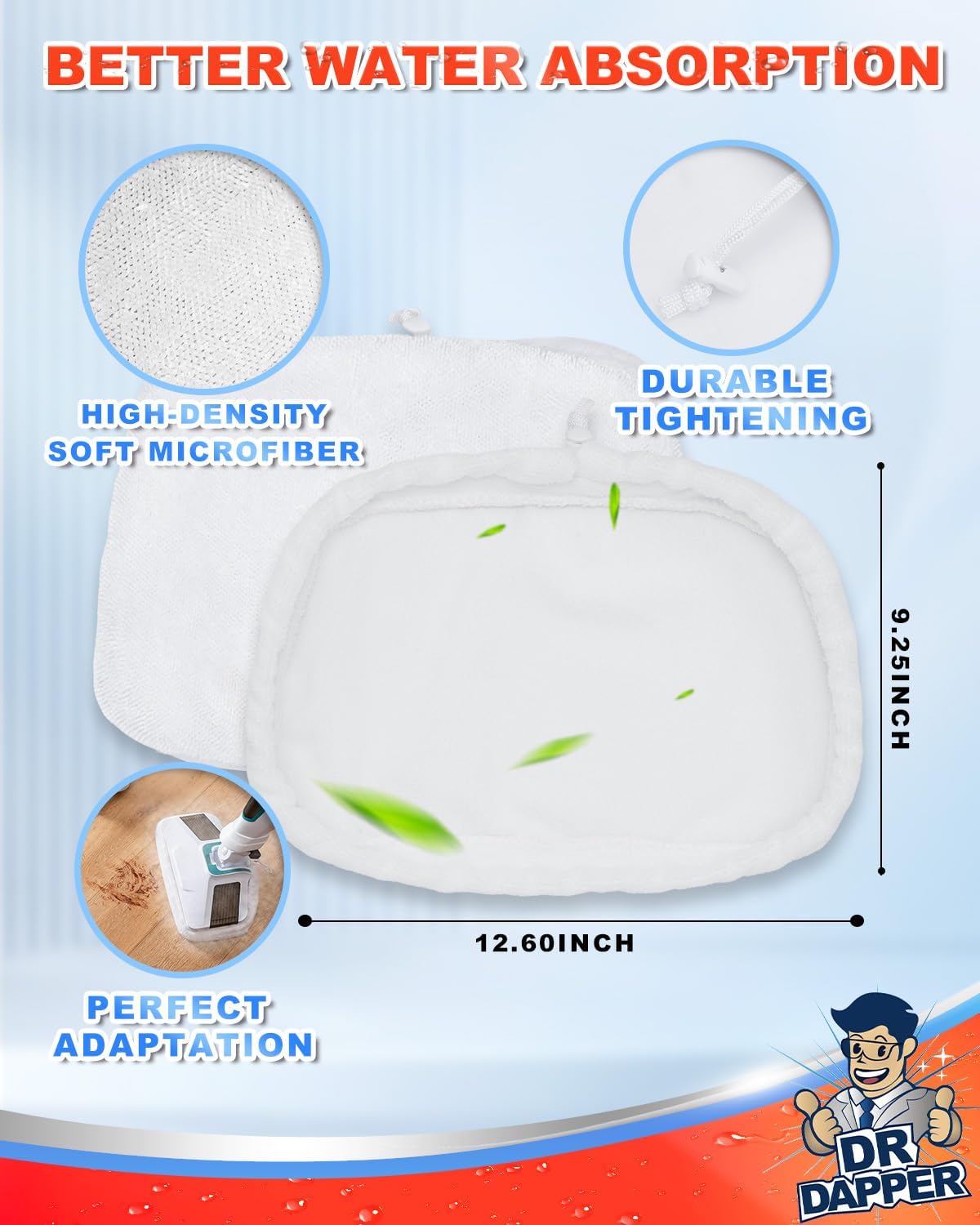 DR DAPPER 6 Pack SMP01 Steam Mop Pads Compatible with Kenmore SM2060 S200 Series – Floor Mops with Washable Pads, Multi-Surface Steam-Mop for Tile Vinyl Hardwood Floors