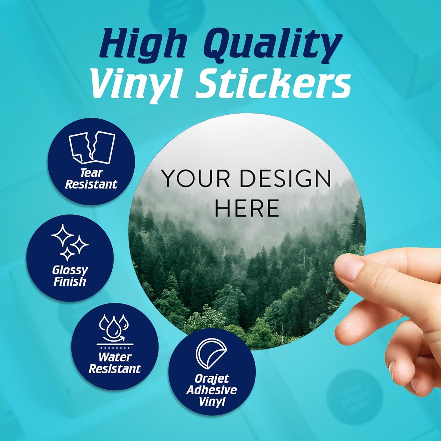 100 Custom Vinyl Stickers - Upload Your own Image, Text, Design, Logo - Personalized Logo Labels for Handmade, Packaging, Bottle, Jars, Candle, Brand Stickers (Foggy Valley, 5x5)