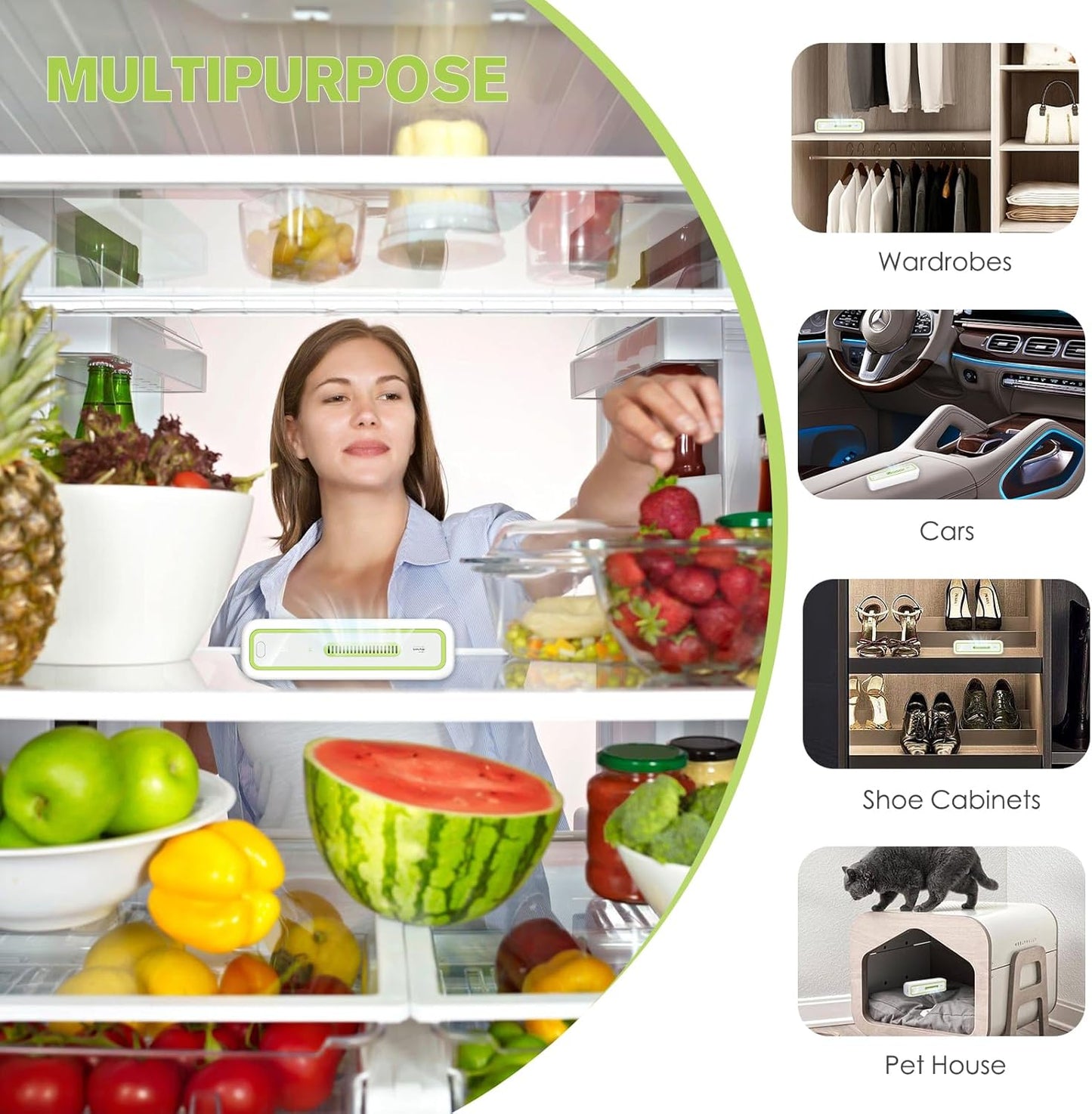 Mini USB Fridge Deodorizer with LED Display - Rechargeable and Reusable Odor Eliminator Absorber for Refrigerator, Car, Closet, Shoe Cabinet, Wardrobe, Pet House - Beats Baking Soda and Charcoal Bags