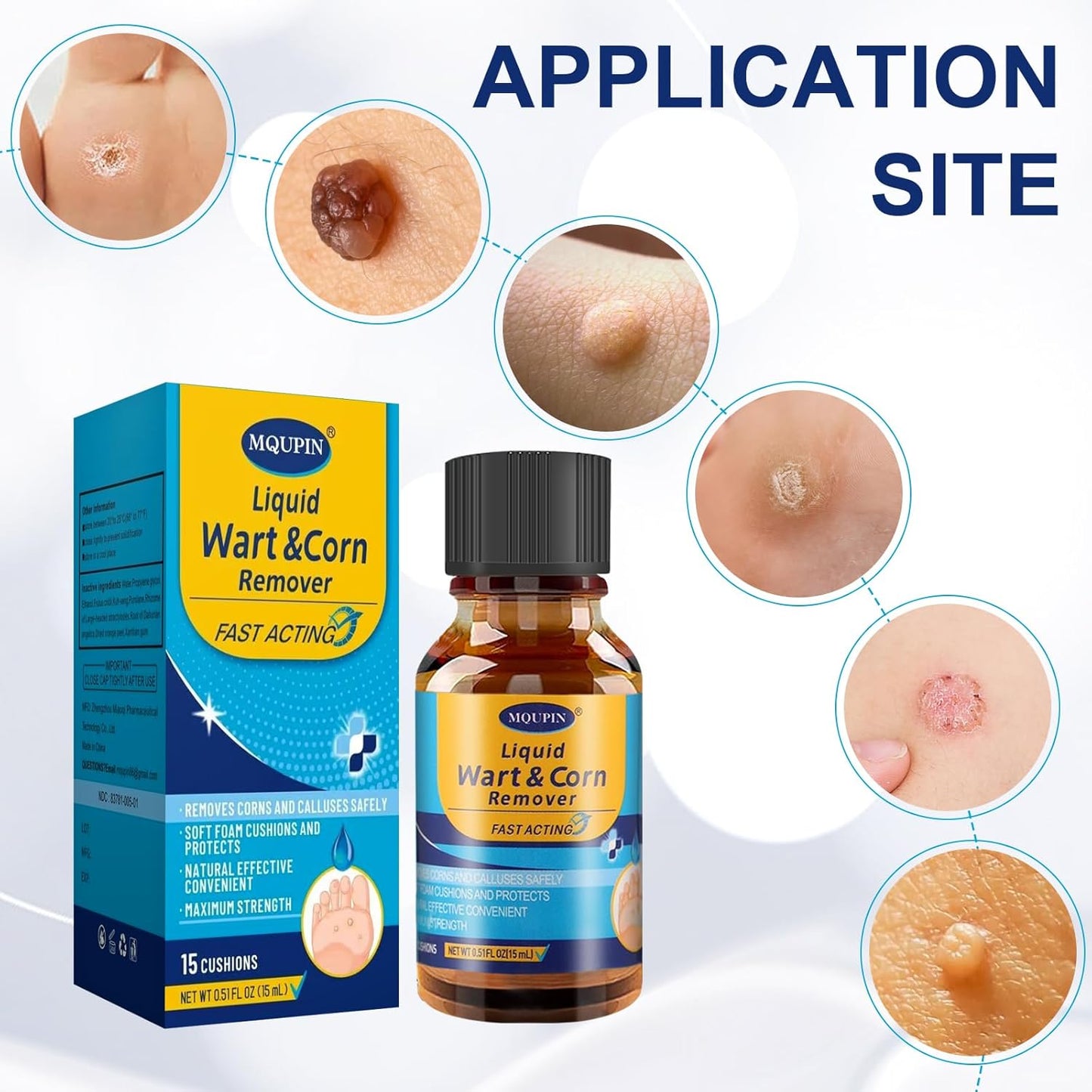 MQUPIN Liquid Corn Removers for Feet, Corn Remover for Toes-Fast Acting Liquid for Corn, Common and Plantar Removal-Safe Foot Care with Corn Cushions