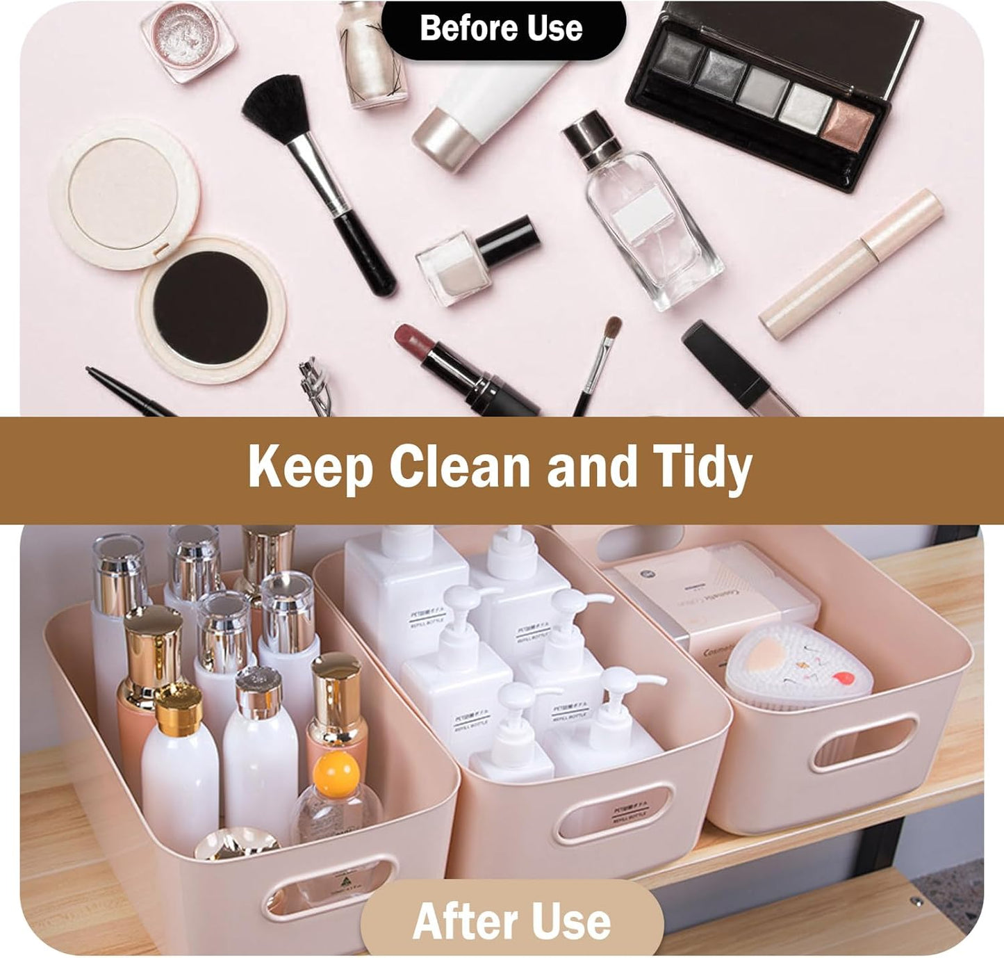 COVRA 2-Pack Plastic Storage Bins, Small Storage Baskets, Organizers for Home & Office, 9.6 x 6.3 x 4.7 Inches (Orange)