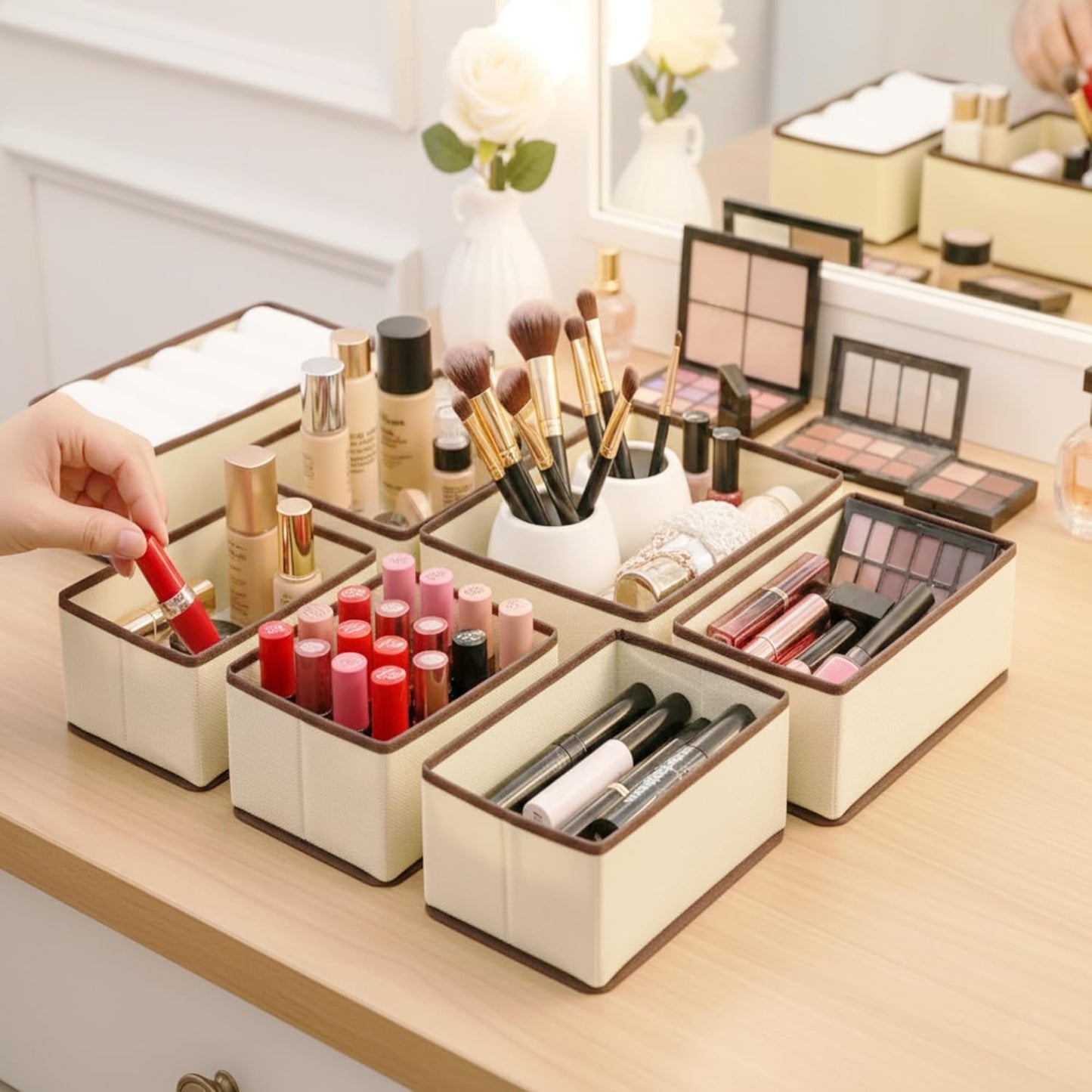 Cupic Cupid Drawer Organizer, Dresser Organizers, Foldabe Drawer Organizer Clothes, Closet Organization and Storage Dividers for Socks, Underwear and Diaper, Set of 12, Beige