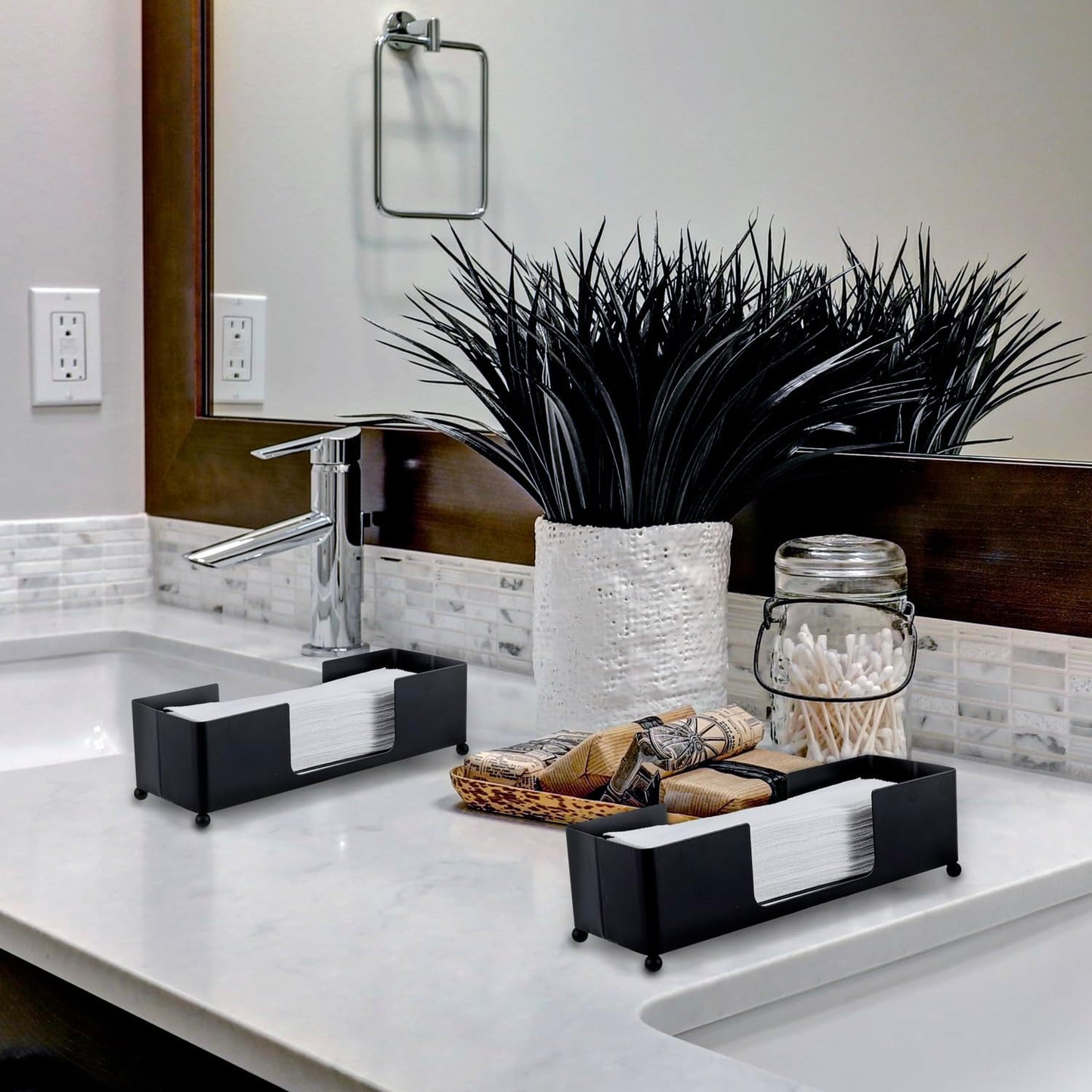 MyGift Modern Matte Black Metal Tabletop Paper Hand Towel Holder, Commercial Countertop Tissue Dispenser Tray