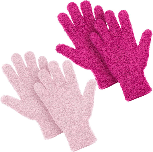 Patelai 2 Pairs Microfiber Gloves for plants Dusting Cleaning Glove Mittens House Cars Blinds Dusting(Pink, Rose Red, Large)