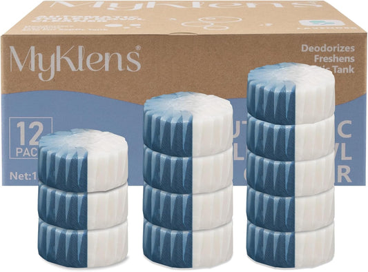 Toilet Bowl Cleaner Tablets, Automatic Toilet Tank Cleaner for Deodorizing & Descaling, Long-Lasting with Sustained Release Technology for Bathroom Cleaners, Blue & White, 12 Packs