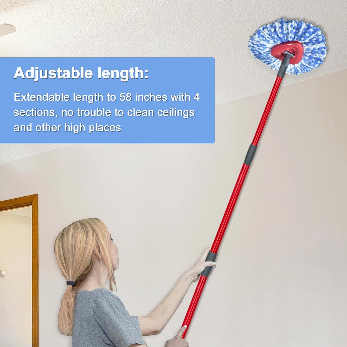 Spin Mop Replace Head, Base, Scrubber, Mop Handle for OCedar RinseClean 2-Tank System, Include 2 Microfiber Mop Refills, 1 Mop Handle, 1 Base and 1 Scrub Brush for Dry Wet Use Floor Deep Cleaning